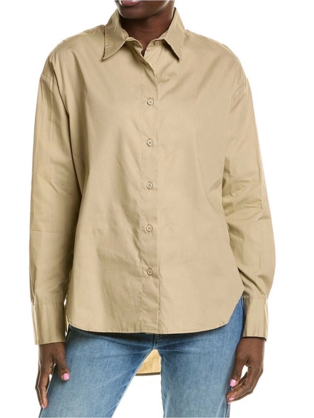 Enza Costa Poplin Tan Button Down Shirt Women's Size 0 XS